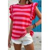 imageCHARTOU Women Color Block Stripes Summer Top Crew Neck Flutter Sleeve Casual Loose Tunic PulloverRed