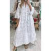 imageCHARTOU Women Cotton Eyelet Maxi Dress Embroidered Flowy Dress Boho Lace Shirt Dress Summer Tiered Swing A Line DressWhite