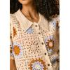imageCHARTOU Women Cropped Crochet Floral Shirts Short Sleeve Button Down Hollow Out Cute TopsBeige
