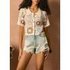 imageCHARTOU Women Cropped Crochet Floral Shirts Short Sleeve Button Down Hollow Out Cute TopsBeige