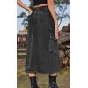 imageCHARTOU Women Denim Jean Midi Skirt Long Slit Skirt Elastic Waist A Line Skirt Y2K Cargo Skirt Mid LengthBlack