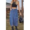 imageCHARTOU Women Denim Jean Midi Skirt Long Slit Skirt Elastic Waist A Line Skirt Y2K Cargo Skirt Mid LengthBlue