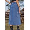 imageCHARTOU Women Denim Jean Midi Skirt Long Slit Skirt Elastic Waist A Line Skirt Y2K Cargo Skirt Mid LengthBlue