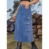 imageCHARTOU Women Denim Jean Midi Skirt Long Slit Skirt Elastic Waist A Line Skirt Y2K Cargo Skirt Mid LengthBlue
