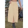 imageCHARTOU Women Denim Jean Midi Skirt Long Slit Skirt Elastic Waist A Line Skirt Y2K Cargo Skirt Mid LengthLight Khaki