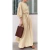 imageCHARTOU Women Elegant Long Dress Boat Neck 34 Lantern Sleeve Cotton Linen Dress with BeltApricot