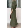 imageCHARTOU Women Elegant Long Dress Boat Neck 34 Lantern Sleeve Cotton Linen Dress with BeltGreen