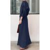 imageCHARTOU Women Elegant Long Dress Boat Neck 34 Lantern Sleeve Cotton Linen Dress with BeltNavy