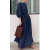 imageCHARTOU Women Elegant Long Dress Boat Neck 34 Lantern Sleeve Cotton Linen Dress with BeltNavy