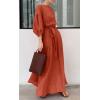 imageCHARTOU Women Elegant Long Dress Boat Neck 34 Lantern Sleeve Cotton Linen Dress with BeltOrange