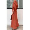 imageCHARTOU Women Elegant Long Dress Boat Neck 34 Lantern Sleeve Cotton Linen Dress with BeltOrange