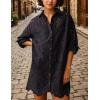 imageCHARTOU Women Eyelet Lace Dress Button Down Shirt Loose Fit Summer Casual Mini DressBlack
