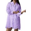 imageCHARTOU Women Eyelet Lace Dress Button Down Shirt Loose Fit Summer Casual Mini DressPurple