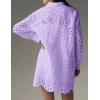imageCHARTOU Women Eyelet Lace Dress Button Down Shirt Loose Fit Summer Casual Mini DressPurple