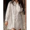 imageCHARTOU Women Eyelet Lace Dress Button Down Shirt Loose Fit Summer Casual Mini DressWhite