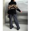 imageCHARTOU Women Fall Winter Leopard Sweater Casual Oversized Crew Neck Long Sleeve Pullover Sweater Knitted TopsBlack
