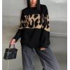 imageCHARTOU Women Fall Winter Leopard Sweater Casual Oversized Crew Neck Long Sleeve Pullover Sweater Knitted TopsBlack