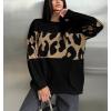 imageCHARTOU Women Fall Winter Leopard Sweater Casual Oversized Crew Neck Long Sleeve Pullover Sweater Knitted TopsBlack