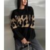 imageCHARTOU Women Fall Winter Leopard Sweater Casual Oversized Crew Neck Long Sleeve Pullover Sweater Knitted TopsBlack