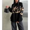 imageCHARTOU Women Fall Winter Leopard Sweater Casual Oversized Crew Neck Long Sleeve Pullover Sweater Knitted TopsBlack