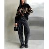 imageCHARTOU Women Fall Winter Leopard Sweater Casual Oversized Crew Neck Long Sleeve Pullover Sweater Knitted TopsBlack