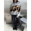 imageCHARTOU Women Fall Winter Leopard Sweater Casual Oversized Crew Neck Long Sleeve Pullover Sweater Knitted TopsGrey