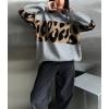 imageCHARTOU Women Fall Winter Leopard Sweater Casual Oversized Crew Neck Long Sleeve Pullover Sweater Knitted TopsGrey