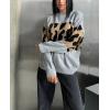 imageCHARTOU Women Fall Winter Leopard Sweater Casual Oversized Crew Neck Long Sleeve Pullover Sweater Knitted TopsGrey