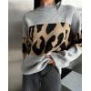 imageCHARTOU Women Fall Winter Leopard Sweater Casual Oversized Crew Neck Long Sleeve Pullover Sweater Knitted TopsGrey