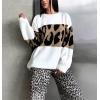 imageCHARTOU Women Fall Winter Leopard Sweater Casual Oversized Crew Neck Long Sleeve Pullover Sweater Knitted TopsWhite