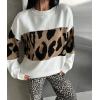 imageCHARTOU Women Fall Winter Leopard Sweater Casual Oversized Crew Neck Long Sleeve Pullover Sweater Knitted TopsWhite