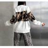 imageCHARTOU Women Fall Winter Leopard Sweater Casual Oversized Crew Neck Long Sleeve Pullover Sweater Knitted TopsWhite