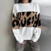 imageCHARTOU Women Fall Winter Leopard Sweater Casual Oversized Crew Neck Long Sleeve Pullover Sweater Knitted TopsWhite