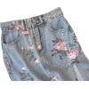 imageCHARTOU Women Floral Print Long Denim Jean Skirt Printed Midi A Line Skirt Side Slit Denim Jean Flare SkirtBlue