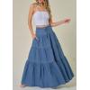 imageCHARTOU Women High Waist Tiered Denim Maxi Skirt Western Ruffle Patchwork Y2k A Line Long Jean Skirt PocketsBlue