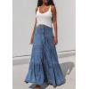 imageCHARTOU Women High Waist Tiered Denim Maxi Skirt Western Ruffle Patchwork Y2k A Line Long Jean Skirt PocketsBlue