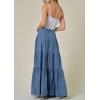 imageCHARTOU Women High Waist Tiered Denim Maxi Skirt Western Ruffle Patchwork Y2k A Line Long Jean Skirt PocketsBlue