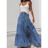 imageCHARTOU Women High Waist Tiered Denim Maxi Skirt Western Ruffle Patchwork Y2k A Line Long Jean Skirt PocketsBlue