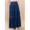 imageCHARTOU Women High Waist Tiered Denim Maxi Skirt Western Ruffle Patchwork Y2k A Line Long Jean Skirt PocketsDark Blue