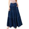 imageCHARTOU Women High Waist Tiered Denim Maxi Skirt Western Ruffle Patchwork Y2k A Line Long Jean Skirt PocketsDark Blue