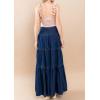 imageCHARTOU Women High Waist Tiered Denim Maxi Skirt Western Ruffle Patchwork Y2k A Line Long Jean Skirt PocketsDark Blue