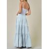 imageCHARTOU Women High Waist Tiered Denim Maxi Skirt Western Ruffle Patchwork Y2k A Line Long Jean Skirt PocketsLight Blue