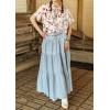 imageCHARTOU Women High Waist Tiered Denim Maxi Skirt Western Ruffle Patchwork Y2k A Line Long Jean Skirt PocketsLight Blue