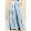 imageCHARTOU Women High Waist Tiered Denim Maxi Skirt Western Ruffle Patchwork Y2k A Line Long Jean Skirt PocketsLight Blue