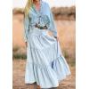 imageCHARTOU Women High Waist Tiered Denim Maxi Skirt Western Ruffle Patchwork Y2k A Line Long Jean Skirt PocketsLight Blue