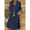 imageCHARTOU Women Long Sleeve Denim Button Up Shirt Dress Midi Jean DressNavy Blue