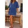 imageCHARTOU Women Loose Denim Dress Short Sleeve Casual Summer Dress Turn Down Pullover Vintage Tunic Jean DressBlue