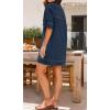 imageCHARTOU Women Loose Denim Dress Short Sleeve Casual Summer Dress Turn Down Pullover Vintage Tunic Jean DressDark Blue