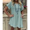 imageCHARTOU Women Loose Linen Mini Dress Summer Modest Frayed T Shirt Dress Flowy Ruffle Short Sleeve Shift Dress PocketGreen