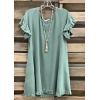 imageCHARTOU Women Loose Linen Mini Dress Summer Modest Frayed T Shirt Dress Flowy Ruffle Short Sleeve Shift Dress PocketGreen